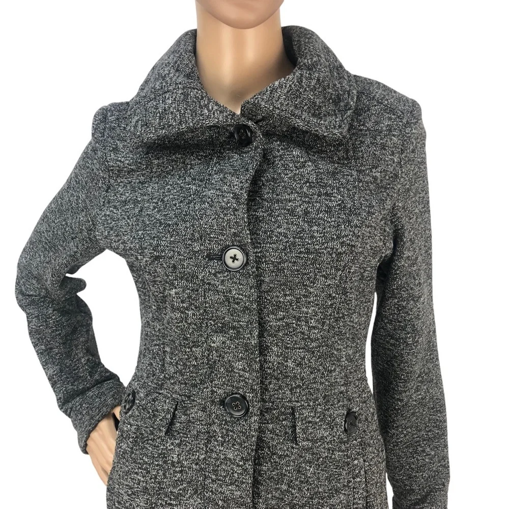Weatherproof Gray Marled Knit Button Up Peacoat‎ Sweater Midi Jacket Small